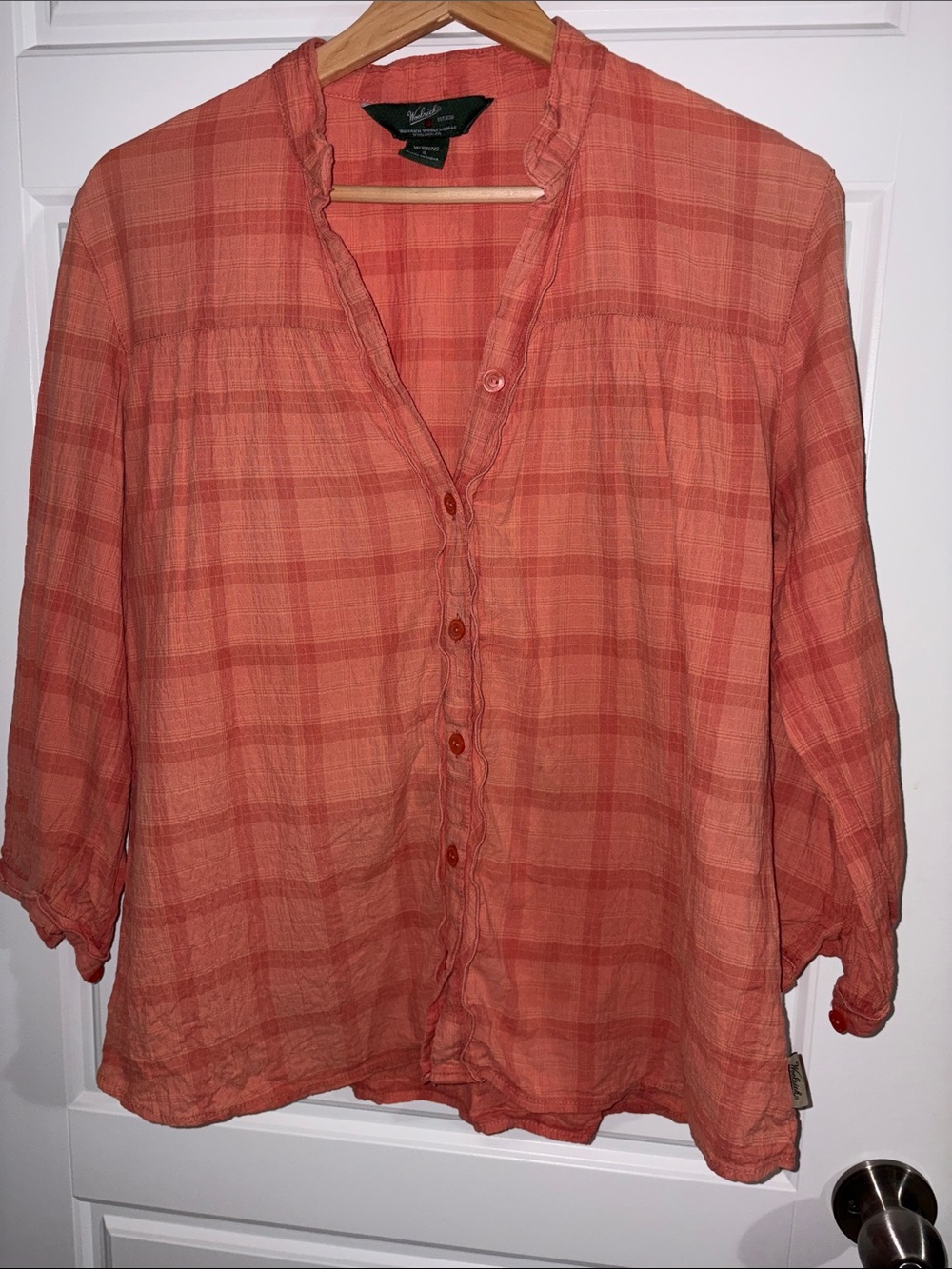 Woolrich Coral Plaid Button-Down Women's Shirt